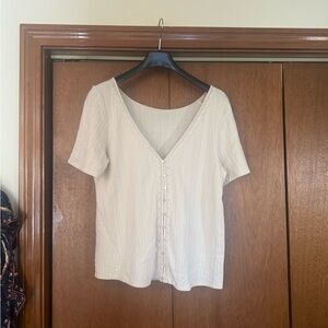 Sezane Cream V-Neck Blouse